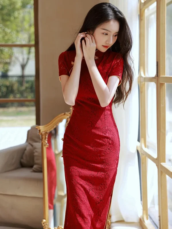 Kf Sab1d87136c2e4ddfb7e2c828d9ccccee5 Red Cheongsam Dress Bride S Chinese Festival Wedding Dress Women S Long Lace Women Slim Lady Red Cheongsam Dress Bride's Chinese Festival Wedding Dress Women's Long Lace Women Slim Lady Qipao