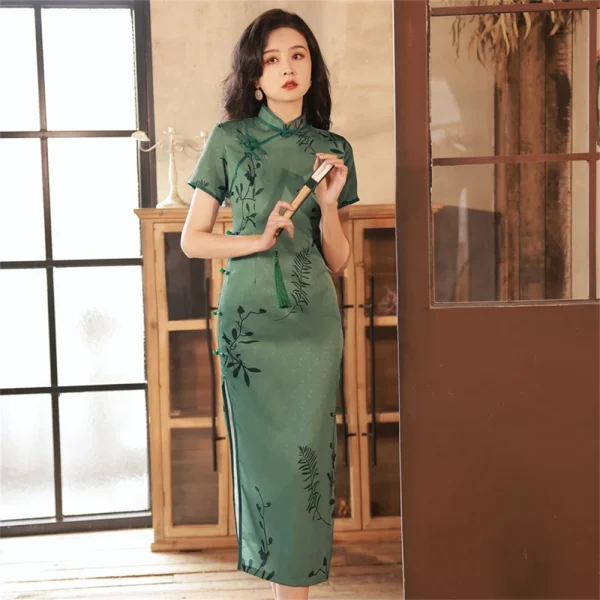 Kf Sad2c63bc963c4984aa00b5dc586be032p Long Chiffon Cheongsam Vintage Old Shanghai Green Printed Dress Summer Daily Elegant Chinese Traditional Banquet Qipao Cheongsam Vintage Old Shanghai Green Printed Dress Summer Daily Elegant Chinese Traditional Banquet Qipao