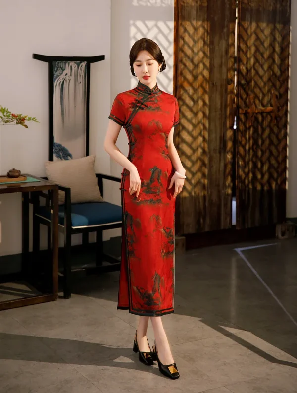 Kf Saea3d4a249244a33aaca765ae674f061y 2023 Spring And Summer Chinese Cheongsam Flower Radish Long Section Side Eight Buttons Stand Collar Retro Spring and Summer Chinese Cheongsam Flower Radish Long Section Side Eight Buttons Stand Collar Retro Women Qiapo Dress