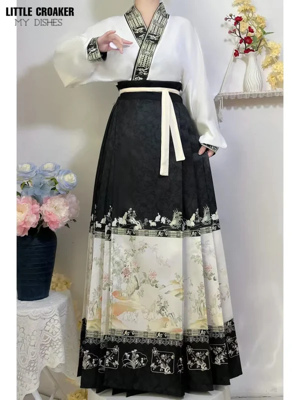 Kf Saf0d8b709a94436f91f8793084c5af67h China Hanfu Suit Ming Dynasty Horse Face Skirt Daily Chinese Style Pleated Mamian Skirt Modern Chinese China Hanfu Suit Ming Dynasty Horse-Face Skirt Daily Chinese Style Pleated Mamian Skirt Modern Chinese Style Clothes Set