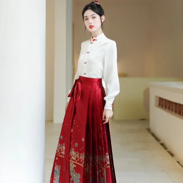 Kf Saf993b8487f7427780b1cded69c13d67u Spring Hanfu Horse Face Skirt Women Chinese Ming Dynasty Modern Jacquard Red Hanfu Pleats Skirt Plus Spring Hanfu Horse Face Skirt Women Chinese Ming dynasty Modern Jacquard Red Hanfu Pleats Skirt Plus Size XL