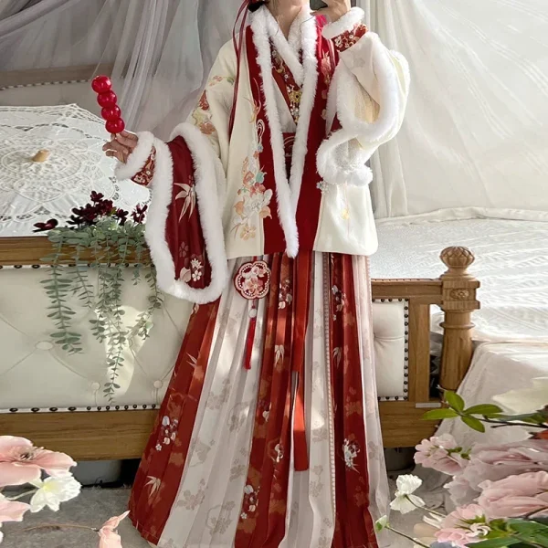 Kf Safc3a27a9f324eb1b371717765f70e3fl Ming Style Hanfu Autumn And Winter Ponytail Skirt Chinese Elegant Plush Floral Print Princess Dress Traditional Ming Style Hanfu Autumn And Winter Ponytail Skirt Chinese Elegant Plush Floral Print Princess Dress Traditional Chinese Robes