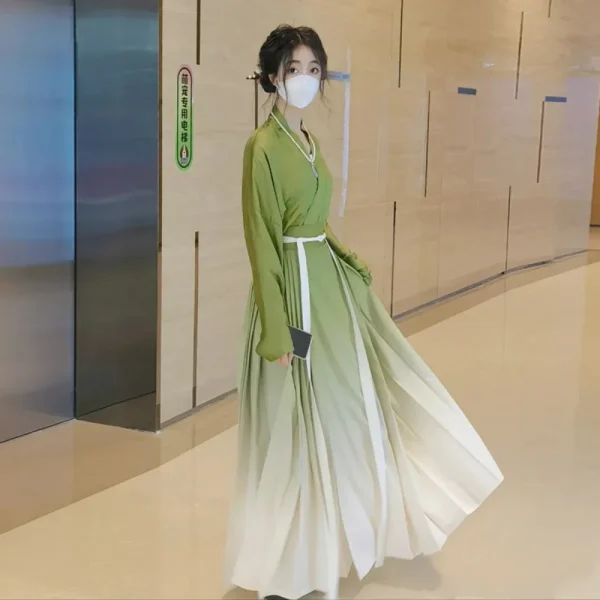 Kf Sb0831786ab004e7bb8c42822f7503a190 Spring Summer Song Dynasty Elegant Satin Green Gradient Hanfu Dress Women S Clothing Improved Modern Horse Spring Summer Song Dynasty Elegant Satin Green Gradient Hanfu Dress Women's Clothing Improved Modern Horse Face Skirt Hanbok