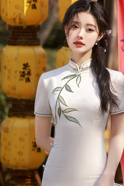 Kf Sb12e6462e10746c9b29a8b06d3314637g New Chinese Qipao Improves Young Temperament Girl Dress Summer White Elegant Embroidery Cheongsam New Chinese Qipao Improves Young Temperament Girl Dress Summer White Elegant Embroidery Cheongsam