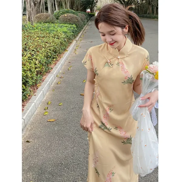 Kf Sb18df77a468448649dbf9addffab6cc67 Women Yellow Loose Cheongsam High Quality Summer New Dress Short Sleeve Floral Vintage Qipao S To Women Yellow Loose Cheongsam High Quality Summer New Dress Short Sleeve Floral Vintage Qipao S To 3XL