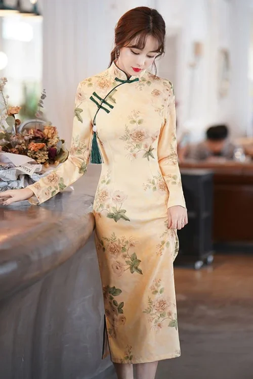 Kf Sb1b48d8fa68e4cf39b716741e496c1380 Spring New Yellow Dress Women Chinese Elegant Retro Traditional Dress Qipao Printing Cheongsam Long Qi Pao Women Chinese Elegant Retro Traditional Dress Qipao Printing Cheongsam Long Qi Pao Dresses oversize 5XL