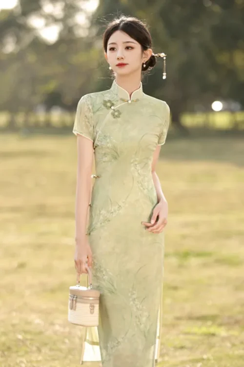 Kf Sb305d66ba5f94fc6a16e0ef4024324f9b Vietnam S Improved Long Aodai Cheongsam Skirt 2024 Spring Summer New Retro Ethnic Style Aodai Cheongsam Cheongsam Skirt Spring/Summer New Retro Ethnic Style Aodai Cheongsam Dress