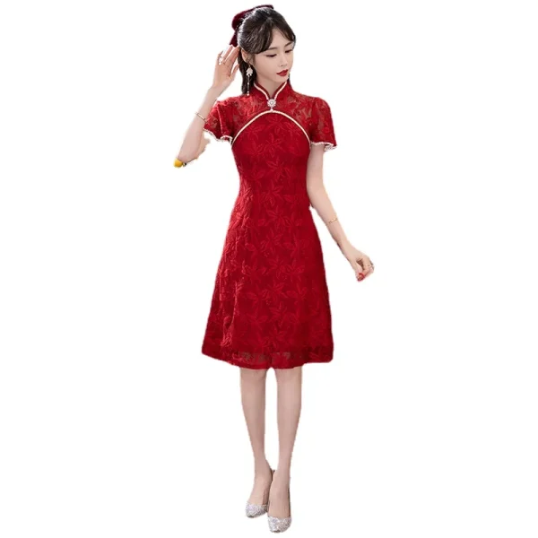 Kf Sb31046fecdc746fc990f1700ef8f601fh Bridal Wedding Banquet Cheongsam Chinese Traditional Red Qipao Short Sleeve Lace Dress For Women Clothing Bridal Wedding Banquet Cheongsam Chinese Traditional Red Qipao Short Sleeve Lace Dress for Women Clothing