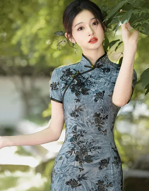 Kf Sb4ac0748658843c0bda041e76b2e850cw.jpg 640x640.jpg Autumn New Cheongsam Women's Elegant Qipao Jacquard Chinese Style Dress Vintage Mandarin Collar Qipao Sexy Vestidos