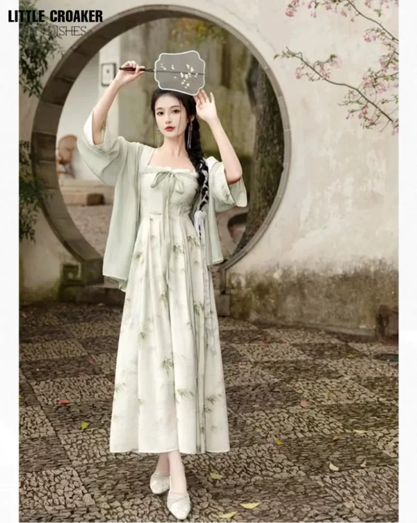 Kf Sb4f767b965674c9d8657a0fc536c7d35j Summer Chinese Hanfu Dress 2pcs Improved Modern Style Traditional Bamboo Printed Cardigan Coat Dress 2pcs Sets Summer Chinese Hanfu Dress 2pcs Improved Modern Style Traditional Bamboo Printed Cardigan Coat+ Dress 2pcs Sets Hanfu Female