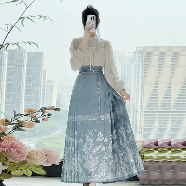 Kf Sb5e6da7ffb224ee59c14ecb430990d593 Mamianqun Horse Face Skirt Hanfu Chinese Style Traditional Pleated Skirt Women Modern Clothes Weaving Gold Light Mamianqun Horse Face Skirt Hanfu Chinese Style Traditional Pleated Skirt Women Modern Clothes Weaving gold light and thin Fabric