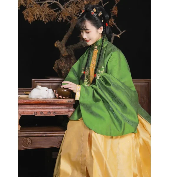 Kf Sb64edde6b36842a09ed81602de7be6cct Shanggongyu Ming Dynasty Rabbit Embroidered Hanfu Top For Women Green Stand Collar Jacquard Woven Gold Large Ming Dynasty Rabbit Embroidered Hanfu Top For Women Green Stand Collar Jacquard Woven Gold Large Sleeve Hanfu Shirt