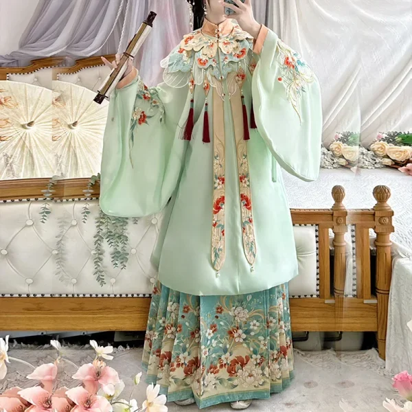 Kf Sb65f82c6d6d445c99828c6fcd4ddb8fde Ming Cloud Shouldered Hanfu Women S Spring Horse Faced Skirt Set Fairy Costume Embroidery Chinese Traditional Ming Cloud-shouldered Hanfu Women's Spring Horse-faced Skirt Set Fairy Costume Embroidery Chinese Traditional Dress Set of Four