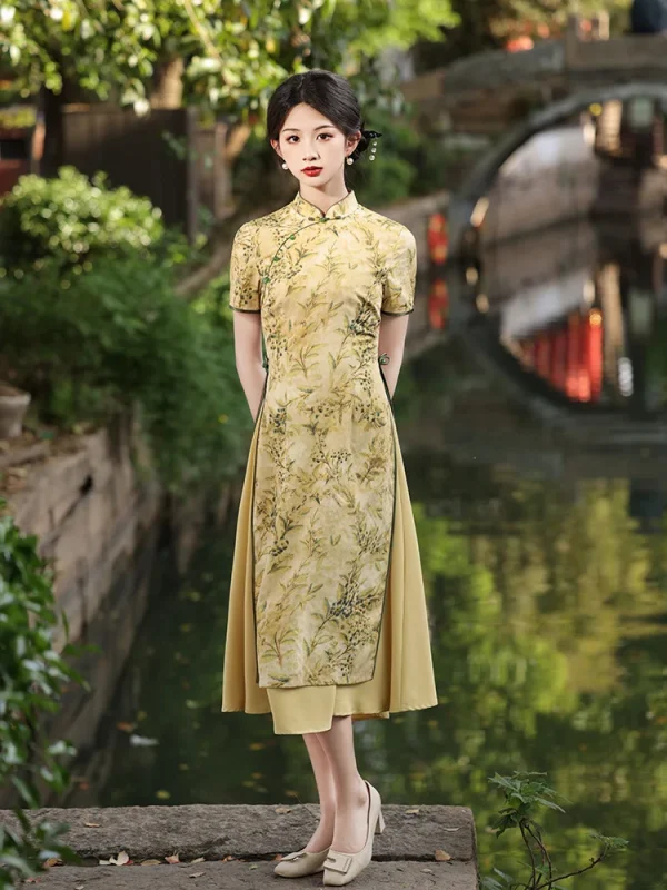 Kf Sb6c3819f779446e48020183c3a9f1c0ae Mandarin Collar Chinese Style Short Sleeve Cheongsams Woman Traditional Dress Floral Print Aodai Qipao Mandarin Collar Chinese Style Short Sleeve Cheongsams Woman Traditional Dress Floral Print Aodai Qipao