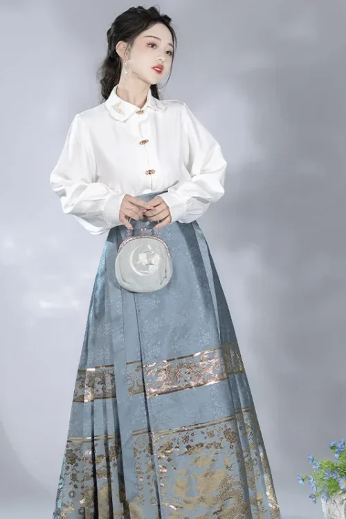 Kf Sb70bc540493845b7a5384e3420f96b8dg Original Ming Dynasty Blue Horse Face Skirt Traditional Chinese Style Women Hanfu Dress Set Elegant Vintage Original Ming Dynasty Blue Horse Face Skirt Traditional Chinese Style Women Hanfu Dress Set Elegant Vintage Shirt 2pcs/Set