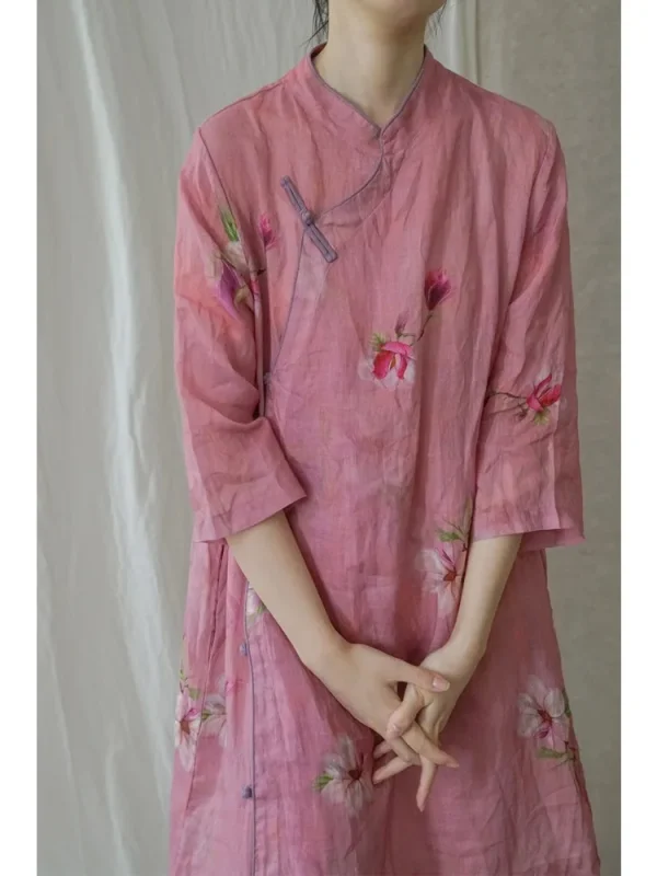 Kf Sb965a0a3837949cd9c450503808856feo New Chinese Style Retro Improved Hanfu Dress Art Ramie Printed Cheongsam Zen Dress National Style Original New Chinese Style Retro Improved Hanfu Dress Art Ramie Printed Cheongsam Zen Dress National Style Original Design Qipao Women