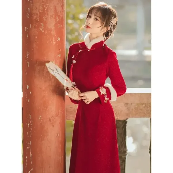 Kf Sbb4d4e425e3e4fa3981f141ae6b8a474e Red Chinese New Year Cheongsam Women Thickened Long Sleeve Winter Dress Slim Elegant Chinese Traditional Qipao Red Chinese New Year Cheongsam Women Thickened Long Sleeve Winter Dress Slim Elegant Chinese Traditional Qipao S To XXL