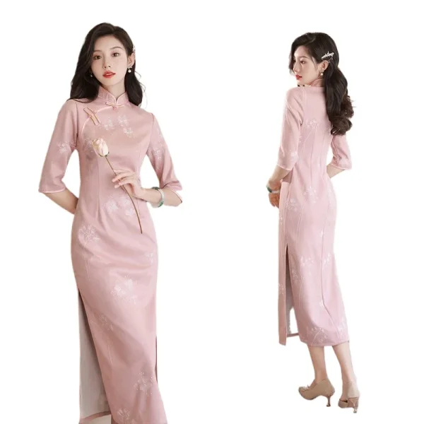 Kf Sbd0358e89943424b92f5b105daebbad8g Cheongsam Dress Modern Qipao Traditional Chinese Clothing For Women 2024 Spring New Pink Long Autumn Winter Cheongsam Dress Modern Qipao Traditional Chinese Clothing for Women Spring New Pink Long Autumn Winter Dress