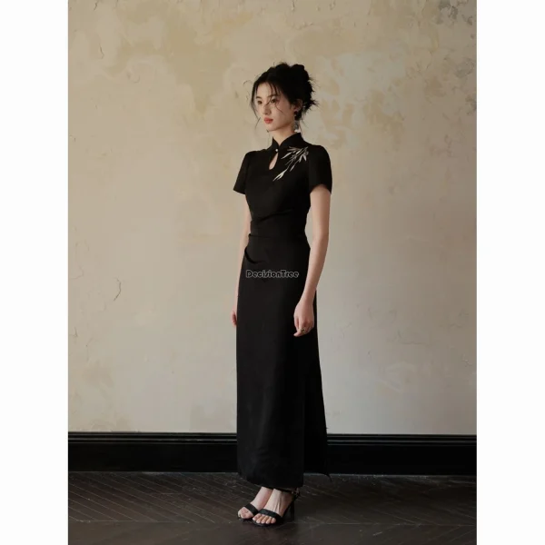 Kf Sbdfaea76b2fb415e80bbedfea314ea6el 2024 Simple Elegant Daily Chinese Qipao Dress Ethnic Solid Color Handmade Embroidery Cheongsam New Vintage Slim simple elegant daily chinese qipao dress ethnic solid color handmade embroidery cheongsam new vintage slim fitting dress