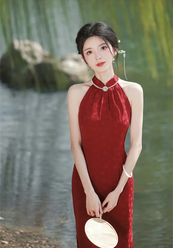 Kf Sbf5d2b3a3e2a416fb0532dc5723ef0d8r Improved Jacquard Cheongsam Banquet Dress Bridal Wedding Red New Chinese High End Halter Qipao Female Summer Improved Jacquard Cheongsam Banquet Dress Bridal Wedding Red New Chinese High-end Halter Qipao Female Summer Evening Party Gown