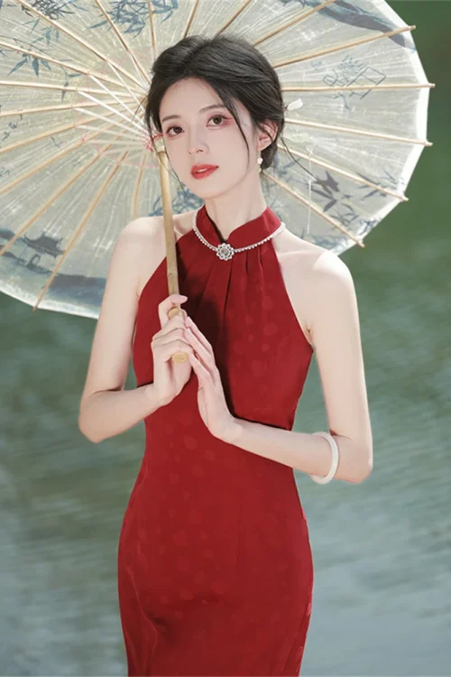 Kf Sbf6286878402410297b28541cb3330cdu Improved Jacquard Cheongsam Banquet Dress Bridal Wedding Red New Chinese High End Halter Qipao Female Summer Improved Jacquard Cheongsam Banquet Dress Bridal Wedding Red New Chinese High-end Halter Qipao Female Summer Evening Party Gown