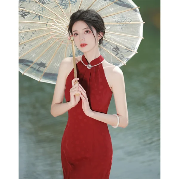 Kf Sbf6286878402410297b28541cb3330cdu Improved Jacquard Cheongsam Banquet Dress Bridal Wedding Red New Chinese High End Halter Qipao Female Summer Improved Jacquard Cheongsam Banquet Dress Bridal Wedding Red New Chinese High-end Halter Qipao Female Summer Evening Party Gown