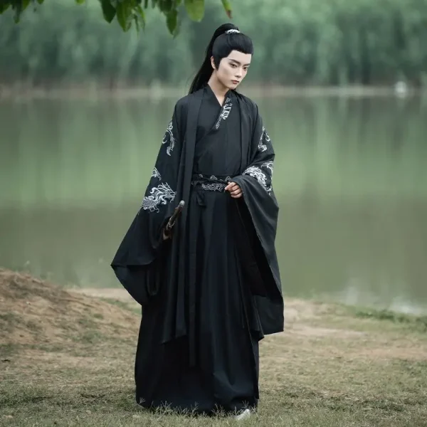 Kf Sc2b10b3cc2e24b238f1d4f1c28e0b4c08 Large Size 3xl Chinese Hanfu Men Carnival Archers Cosplay Costume Ancient Hanfu Black Shirt Skirt Coat Large Size 3XL Chinese Hanfu Men Carnival Archers Cosplay Costume Ancient Hanfu Black Shirt+Skirt+Coat Set For Men Plus Size