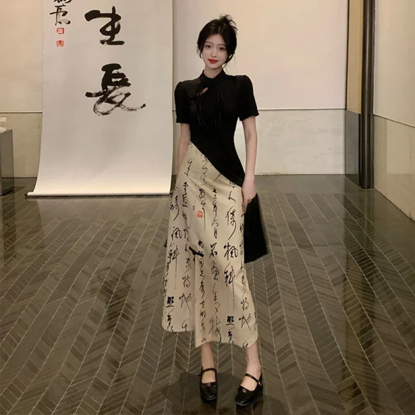 Kf Sc52897e928244466979507c0e59d5d58l New Chinese Style High Grade Irregular Calligraphy Half Body Dress Fashion Qipao Two Piece Set Skirt New Chinese Style High Grade Irregular Calligraphy Half Body Dress Fashion Qipao Two Piece Set Skirt Women's Summer Hanfu Suit