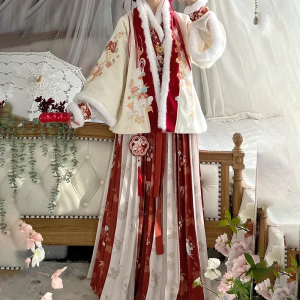 Kf Sc575d2c64f604eef867cc8bee28b5fb7u Ming Style Hanfu Autumn And Winter Ponytail Skirt Chinese Elegant Plush Floral Print Princess Dress Traditional Ming Style Hanfu Autumn And Winter Ponytail Skirt Chinese Elegant Plush Floral Print Princess Dress Traditional Chinese Robes