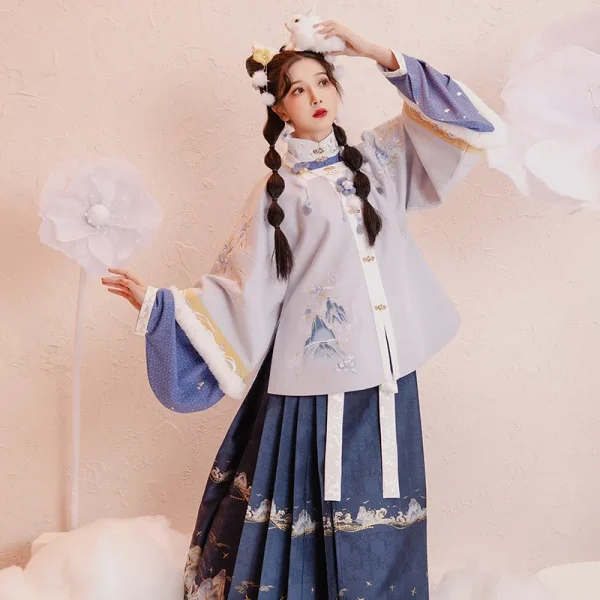 Kf Sc60fd1a52eaa48f39cf8c824f8850f1e4 Chixia Original Ming Dynasty Hanfu Dresses For Women Elegant Square Neck Half Sleeve Top Blue Embroidered Original Ming Dynasty Hanfu Dresses For Women Elegant Square Neck Half Sleeve Top Blue Embroidered Horse Face Skirt