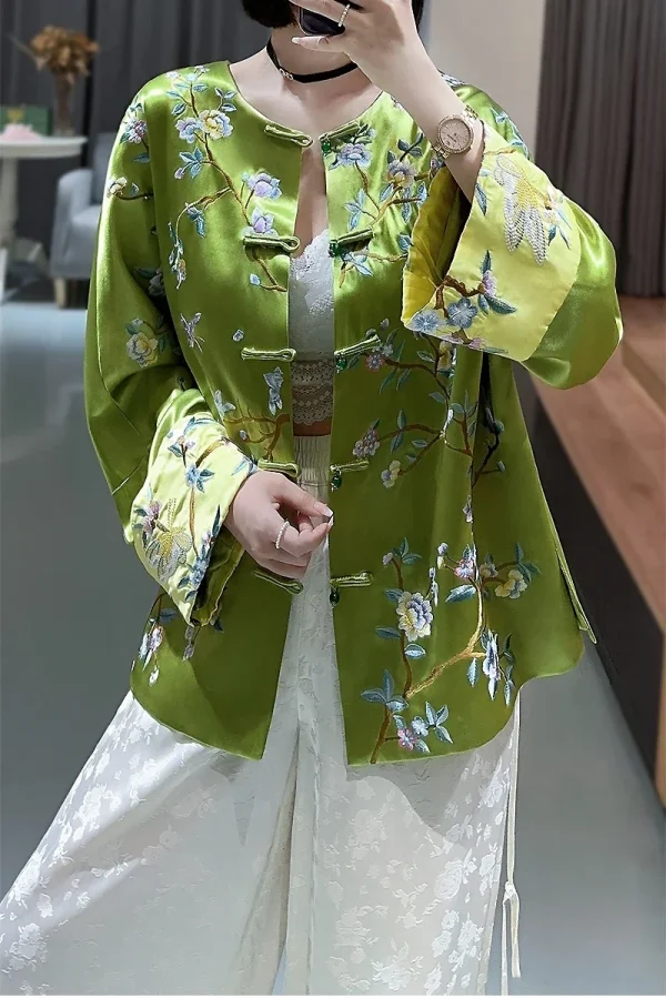 Kf Sc6dc263a0a994ee38c361a5d06c7f484u Fashionable Chinese High End Satin Jacket Top For Women Elegant Embroidery Flower And Bird Painting Loose Fashionable Chinese High-end Satin Jacket Top for Women, Elegant Embroidery, Flower and Bird Painting, Loose Tang Jacket Women