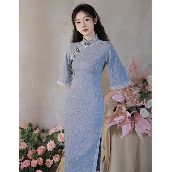 Kf Sc6e64ca141d440389c3e9592d4a8f646t Blue Girl Qipao Tradition China Costume Elegant National Vintage Chinese Style Dress Slim Women Summer Modern Blue Girl Qipao Tradition China Costume Elegant National Vintage Chinese Style Dress Slim Women Summer Modern Improved Cheongsam