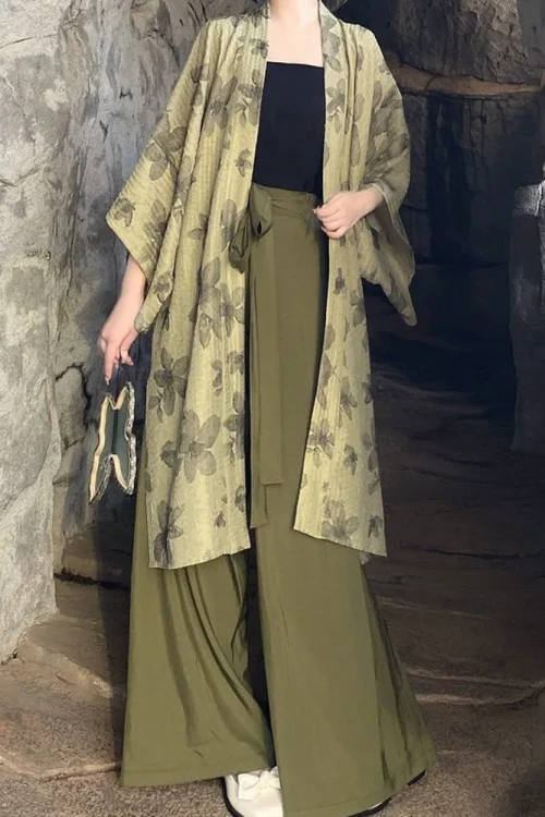 Kf Sc71a7e2c73bb4994ba1a37f935e77457n New Chinese Hanfu Women Loose Song Dynasty Hanfu Three Piece Set Kimono Robe Trousers Leg Trousers New Chinese Hanfu women loose Song Dynasty Hanfu three-piece set kimono robe trousers leg trousers ancient green Hanfu