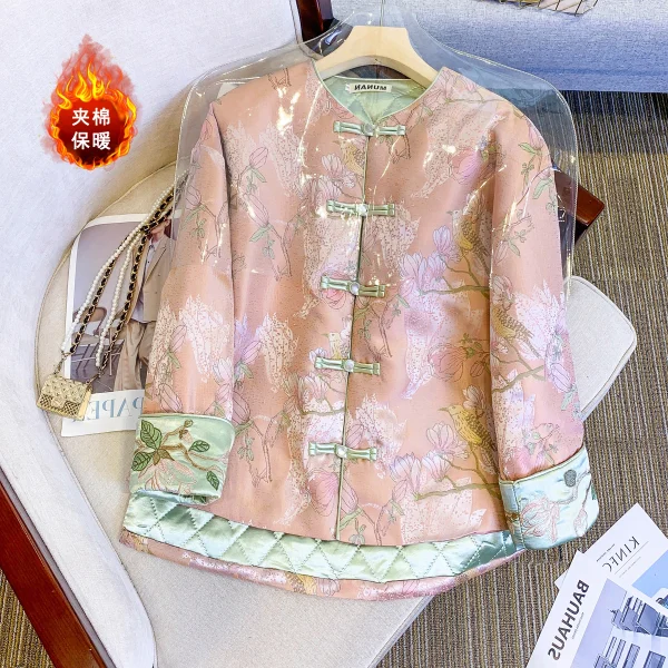 Kf Sc738c43669a64a5d8939e3f8929ed9cek Ethnic Style Satin Jacquard Chinese Cotton Coat Women Round Neck Irregular Split Embroidery Coat Tang Suit Ethnic Style Satin Jacquard Chinese Cotton Coat Women Round Neck Irregular Split Embroidery Coat Tang Suit