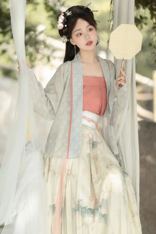 Kf Sc7b731d89c1e47399dfd594da3a62655o Traje feminino de verão e outono inspirado na dinastia Song da moda Hanfu com camisa longa do templo Longgan e saia plissada Traje feminino de verão e outono inspirado na dinastia Song da moda Hanfu com camisa longa do templo Longgan e saia plissada