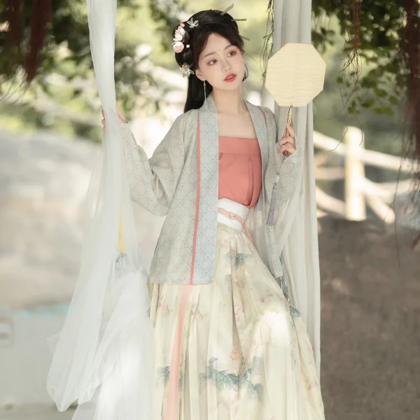 Kf Sc7b731d89c1e47399dfd594da3a62655o Hanfu Trendy Song Dynasty Inspired Women S Summer Autumn Costume With Longgan Temple Long Shirt And Hanfu Trendy Song Dynasty-inspired Women's Summer Autumn Costume with Longgan Temple Long Shirt and Pleated Skirt