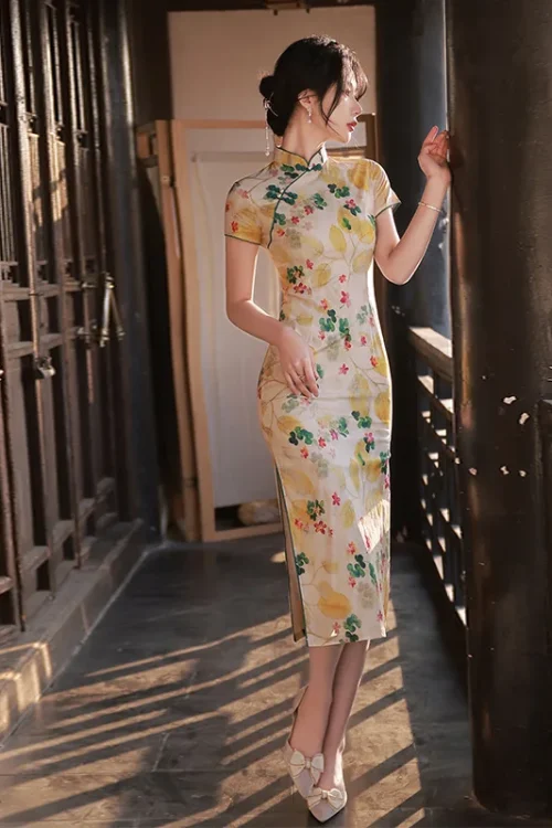 Kf Sc9a643e37d064893b89f490a9d13630fb Yellow Chinese Style Cheongsam Yellow Women Handmade Button Traditional Vintage Dress Short Sleeve Floral Qipao S Yellow Chinese Style Cheongsam Yellow Women Handmade Button Traditional Vintage Dress Short Sleeve Floral Qipao S To XXL