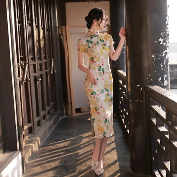 Kf Sc9a643e37d064893b89f490a9d13630fb Yellow Chinese Style Cheongsam Yellow Women Handmade Button Traditional Vintage Dress Short Sleeve Floral Qipao S Yellow Chinese Style Cheongsam Yellow Women Handmade Button Traditional Vintage Dress Short Sleeve Floral Qipao S To XXL