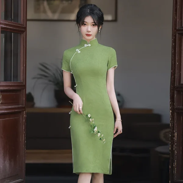 Kf Sc9b086706edd4478860f89d35f36d92ah Cheongsam 2022 New Women Summer Green Short Dress Improved Spring Vintage Chinese Style Qipao Green Short Dress Improved Spring Vintage Chinese Style Qipao