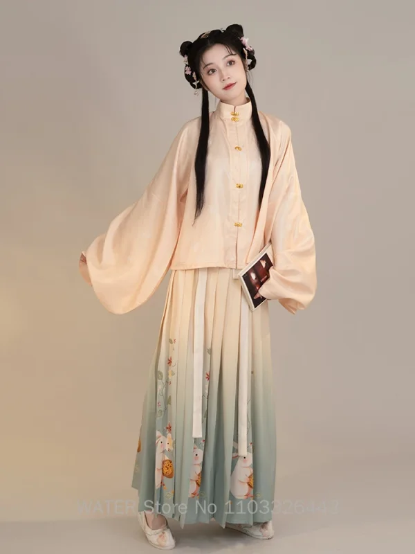 Kf Scccf9e603df44aadaa1f8f434f9291bci Water Ming Dynasty Hanfu New Chinese Traditional Clothes For Women S Stand Collar Short Jacket Pleated Ming Dynasty Hanfu New Chinese Traditional Clothes for Women's Stand Collar Short Jacket Pleated Waist-length Skirt Spring