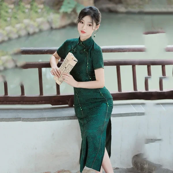 Kf Scdd3e0083c5b4e21aa29c7d7fe00ac5cg Green Women Vintage Dress Cheongsam Handmade Button Floral Dresses Chinese Style Summer Autumn Long Qipao M Green Women Vintage Dress Cheongsam Handmade Button Floral Dresses Chinese Style Summer Autumn Long Qipao M To 4XL