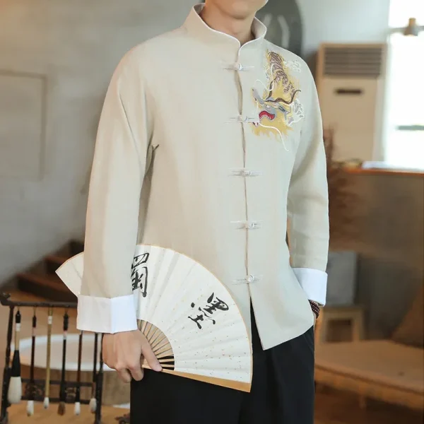 Kf Sce077766f7b64eb3a5decc024666ce46j Chinoiserie Tops Traditional Chinese Hanfu Fashion Tang Suit Dragon Embroidery Shirt Loose For Men Clothing Vintage Chinoiserie Tops Traditional Chinese Hanfu Fashion Tang Suit Dragon Embroidery Shirt Loose for Men Clothing Vintage Long Sleeve