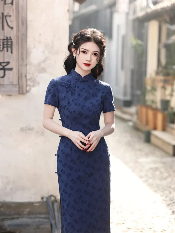 Kf Scf3a7a444eed4e1d87b5563d1b9a8aa4b Spring Summer New Lace Mid Length Qipao Solid Color Slim Art Retro Dress Mandarin Collar Cheongsam New Lace Mid length Qipao Solid Color Slim Art Retro Dress Mandarin Collar Cheongsam