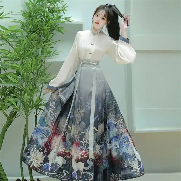 Pferdegesicht Rock KF Scf91e862ed7a4d6d8284b1844cd665b2 Hanfu Original chinesische Ming-Dynastie, traditionelles Kleid für Frauen, modischer Rock, täglicher Pferdegesichtsrock, Cosplay-Rock-Set.