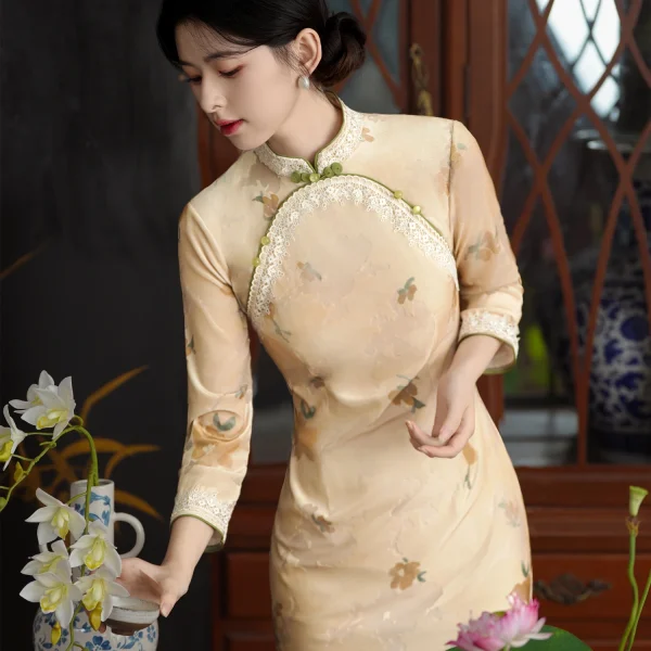 Kf Scfeceb2183c64ba59ad9e320d18e245cp Vintage Chinese Cheongsam Lace Womens Plus Size Qipao Dress 3 4 Sleeve Modified Ladies Shanghai Pink Vintage Chinese Cheongsam Lace Womens Plus Size Qipao Dress 3/4 Sleeve Modified Ladies Shanghai Pink Yellow Dresses