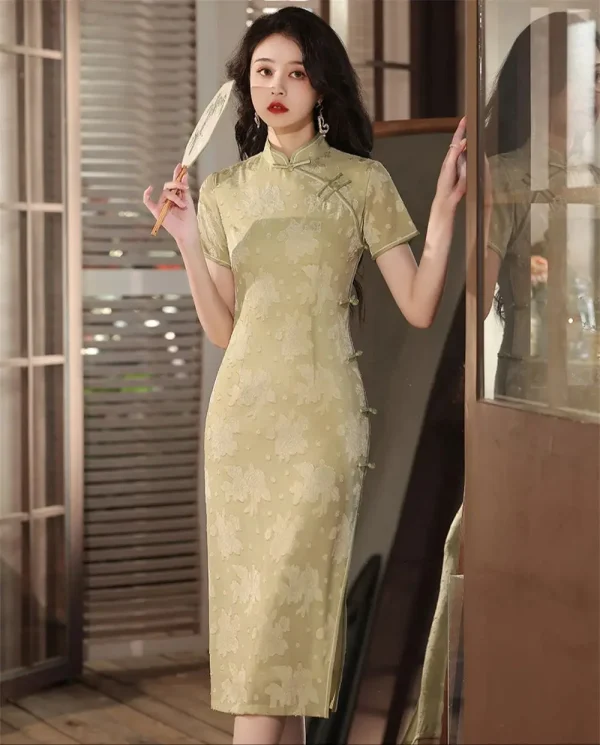 Kf Sd003d024812b42e4bd8dfdaa237c5da6x Beige Chiffon Improved Cheongsam Ladies Spring Chinese Traditional Short Sleeved Retro Split Dress Slim Qipao Evening Beige Chiffon Improved Cheongsam Ladies Spring Chinese Traditional Short-sleeved Retro Split Dress Slim Qipao Evening Party Gown