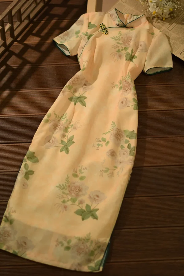 Kf Sd0867fe2c61b4872993c40047209002aa Women Yellow Cheongsam Floral Short Sleeve Vintage Dress Slim Chinese National Costume Elegant Qipao S To Women Yellow Cheongsam Floral Short Sleeve Vintage Dress Slim Chinese National Costume Elegant Qipao S To 2XL