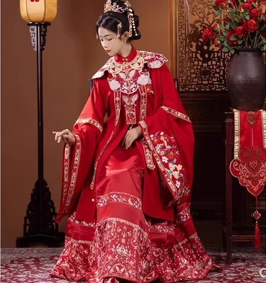 Kf Sd130b926077c432d873ad2cfdce6fc26d Hanfu Bride Bridal Dresses South Lake Female Ming Dynasty Heavy Industry Embroidery Flower Wedding Standing Collar Hanfu Bride Bridal Dresses[South Lake]Female Ming Dynasty Heavy Industry Embroidery Flower Wedding Standing Collar Cloud