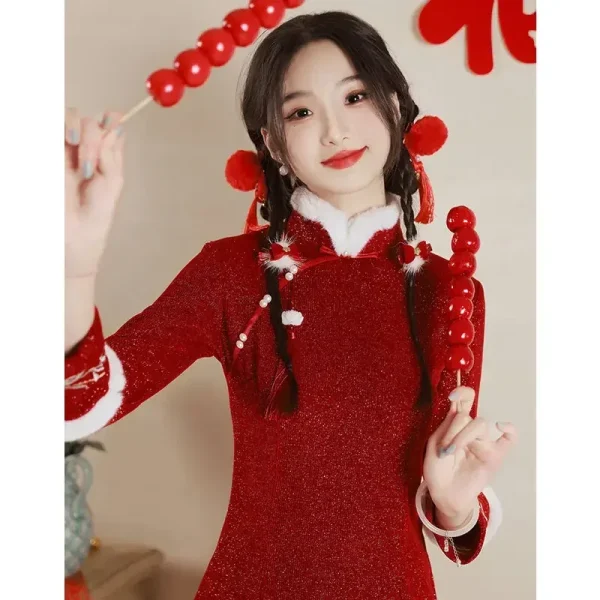 Kf Sd25bcdd33a614ba8b7b2f84ec8c08217m 2023 Red Cheongsam Modern Chinese Dress For Girls New Year A Line Dress Women Qipao Traditional Red Cheongsam Modern Chinese Dress for Girls New Year A-line Dress Women Qipao Traditional Chinese Improved Cheongsam Dress