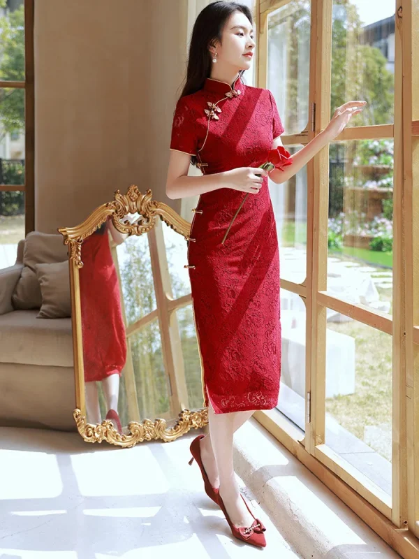 Kf Sd3269641f8764cb6aa7525f2e597c9b6g Red Cheongsam Dress Bride S Chinese Festival Wedding Dress Women S Long Lace Women Slim Lady Red Cheongsam Dress Bride's Chinese Festival Wedding Dress Women's Long Lace Women Slim Lady Qipao